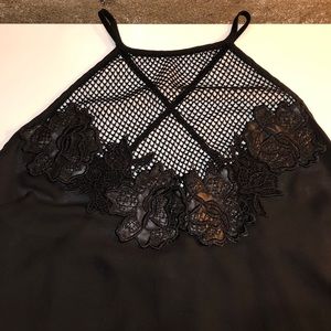 Crisscross tank with black rose appliqué M